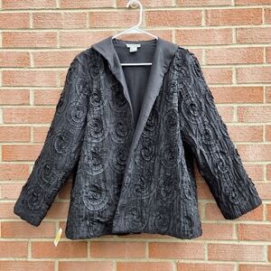 Grace Chuang Long Puckered Ribbon Dressy Jacket Black Size Large